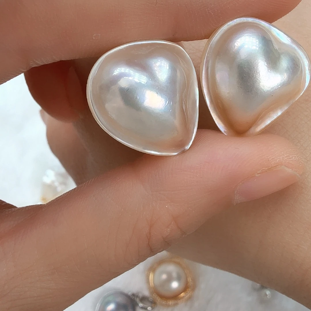 耳饰银S925镶嵌拼合珍珠（马贝珠）