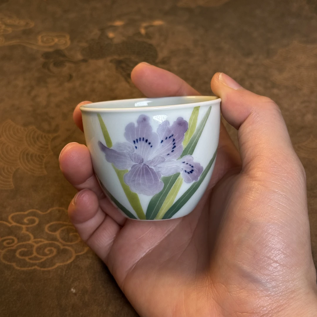 景德镇纯手工手绘釉下五彩兰花纹珐琅彩卧足小缸杯茶杯高温陶瓷杯