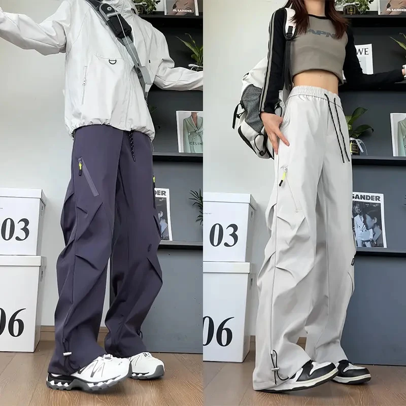 美式压褶工装裤男女秋季潮流三防冲锋裤宽松大码百搭显瘦休闲裤子