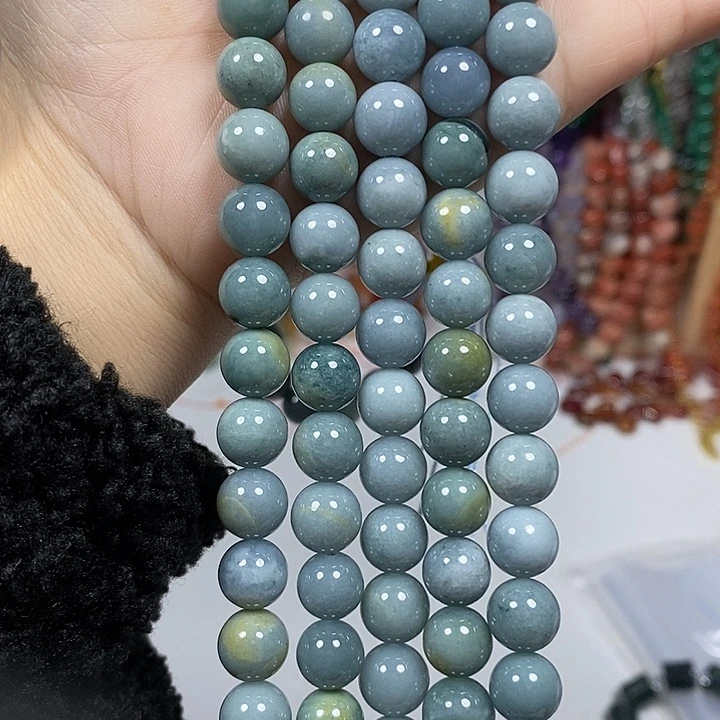 玛瑙/玉髓未镶嵌珠宝半成品天然蓝水翡翡卡10mm一条