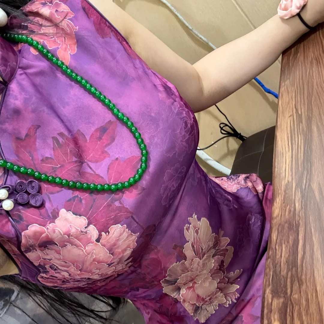 LHMknk1 画报夫人原创自制国风夏季新中式显瘦旗袍 港工气质如紫