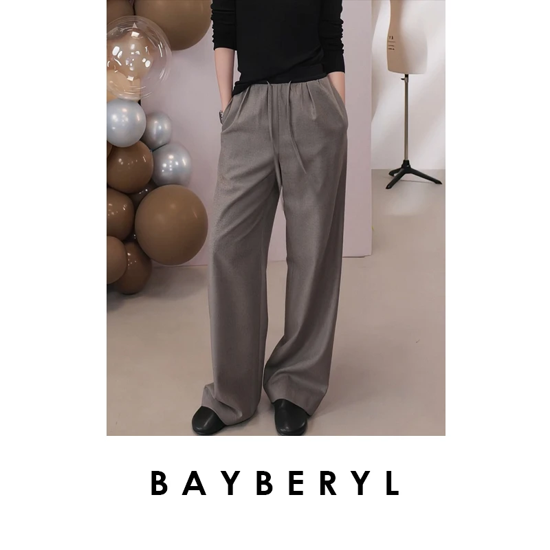 BAYBERYL老贝可机洗羊毛拼接松紧腰百搭休闲裤XXK5F0241-8/17