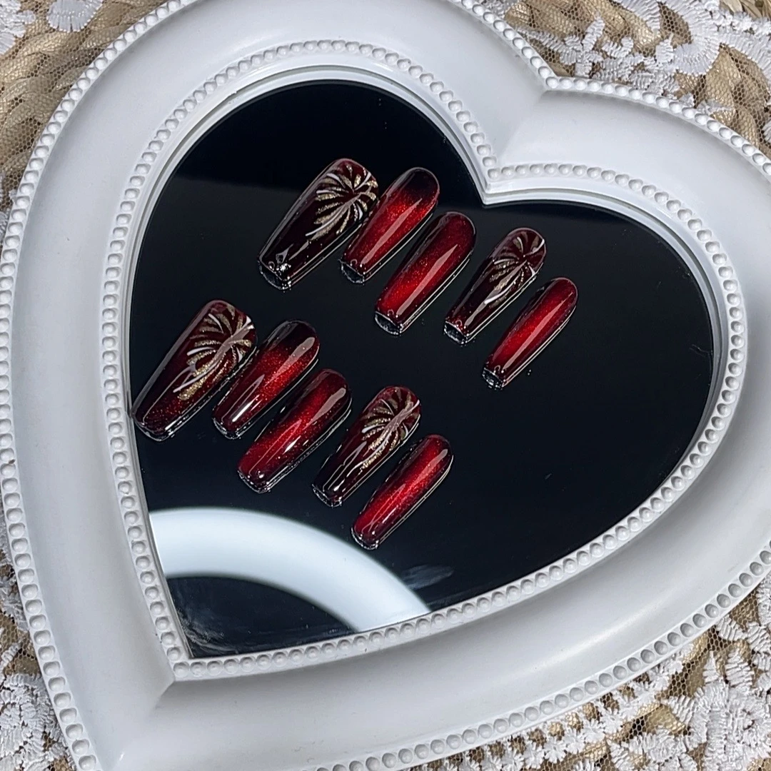 【锦绣繁华】2025新款新年美甲轻奢烟花红氛围感显白穿戴甲穿戴甲