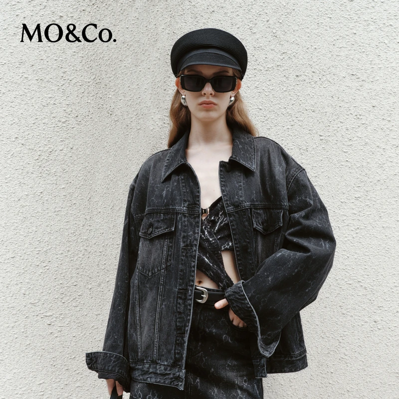 【达人专属】MOCO牛仔夹克秋洗褪棉质镭射老花中性外套MBD3JKT012