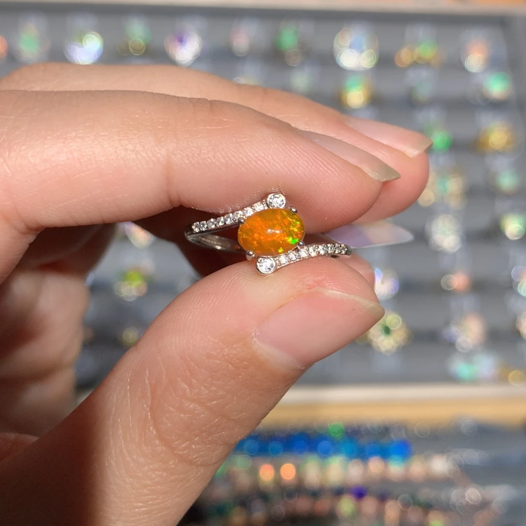 银S925镶嵌欧泊欧泊戒指y