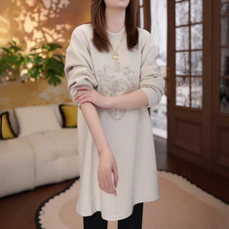 设计感小众宽松圆领卫衣女秋冬款休闲大码遮肉显瘦中长款chic上衣