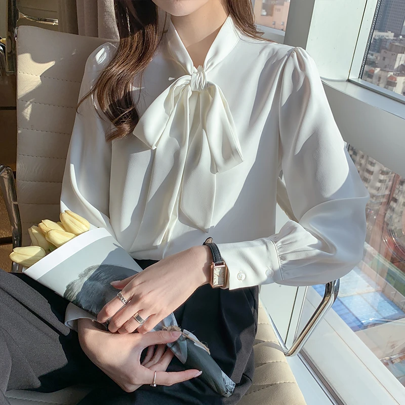 2025春秋白色蝴蝶结飘带衬衫女长袖雪纺超仙洋气衬衣很仙的上衣