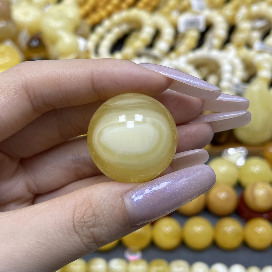 圆珠26mm金沙.兰蜜珠宝天然原矿琥珀蜜蜡特色“眼睛”福利