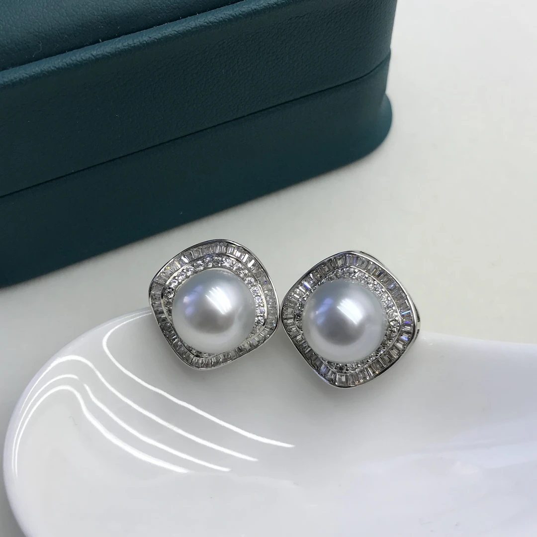 海水澳白方糖耳钉S925强光气质百搭10-11mm