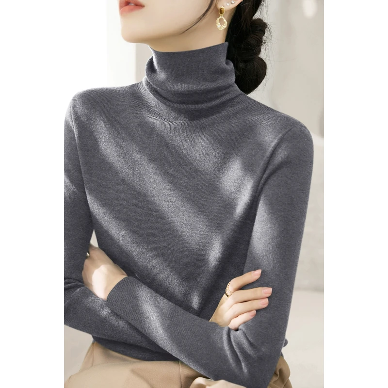 针织衫女打底上衣新款大衣外套堆堆领秋季长袖高级灰2025内搭毛衣