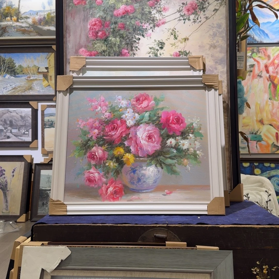 2***哥竖款手工玫瑰花油画作品