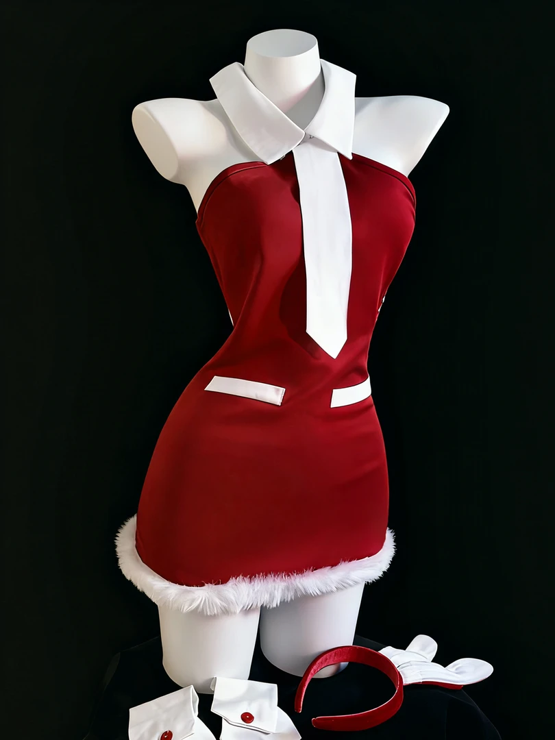 酥欲*圣诞氛围感穿搭性感纯欲紧身包臀辣妹制服兔子连衣裙套装