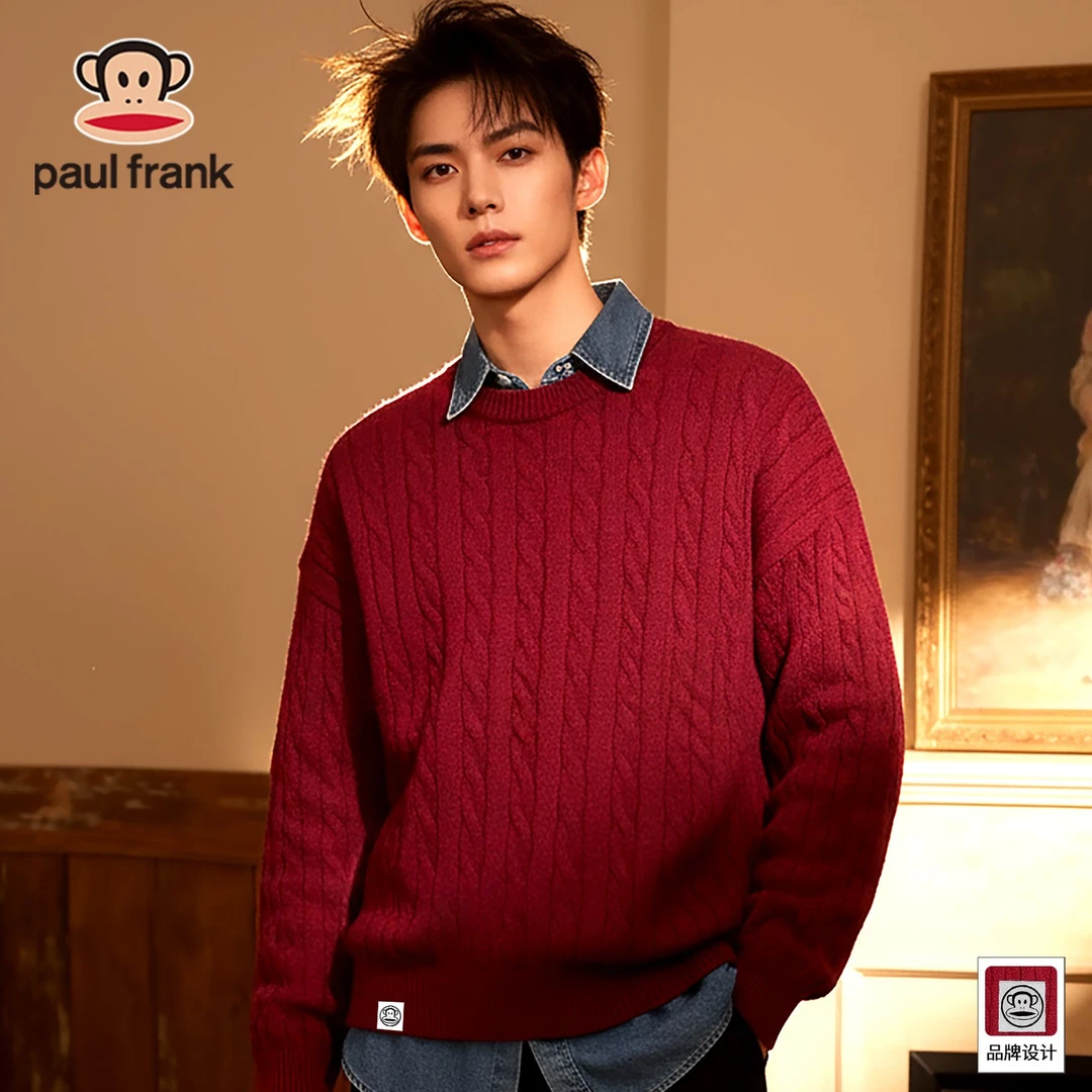 Paul Frank/大嘴猴本命年加厚毛衣男士圆领冬季新款套头针织衫男