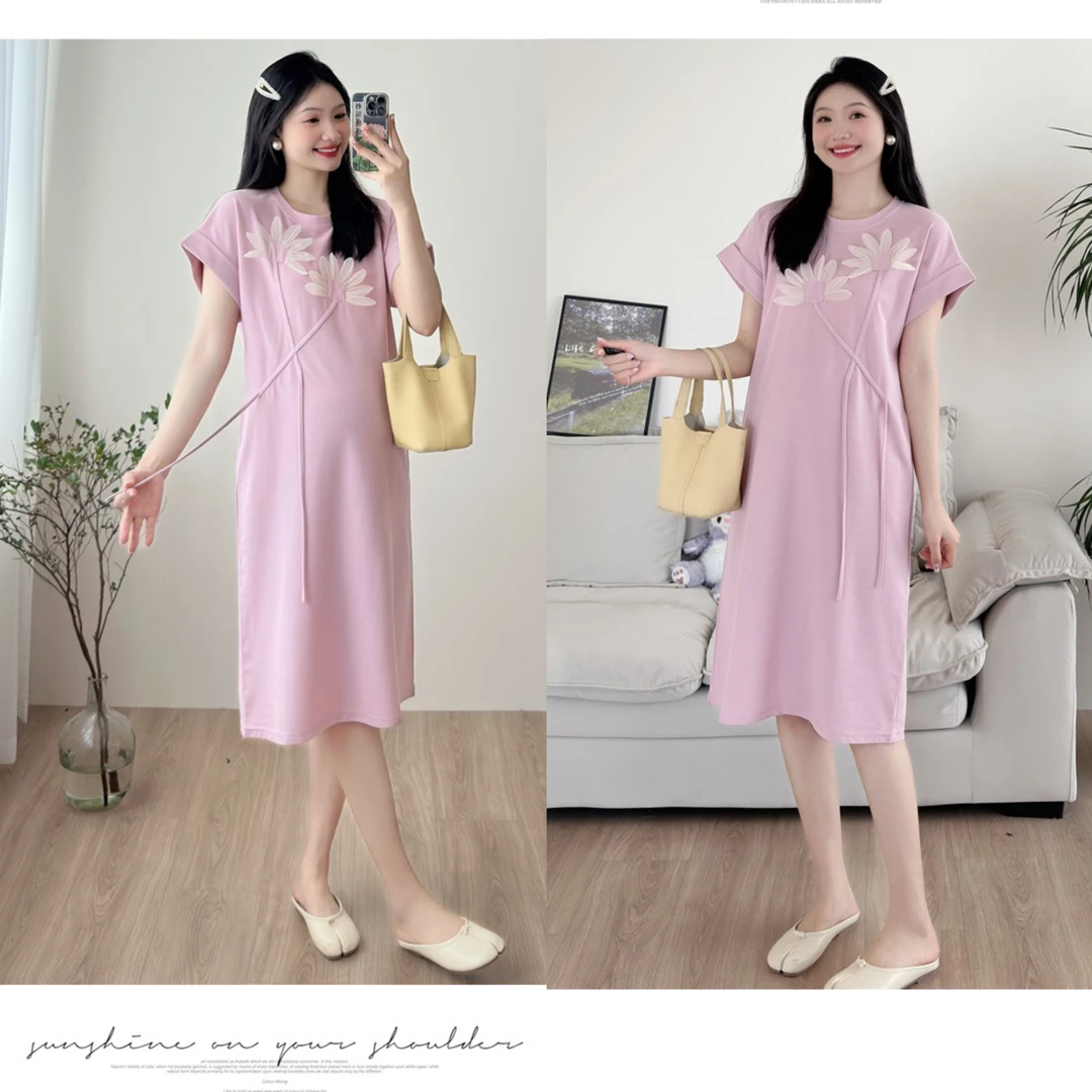 孕妇连衣裙夏季2025新款高级感法式花朵开又显瘦孕妇装夏