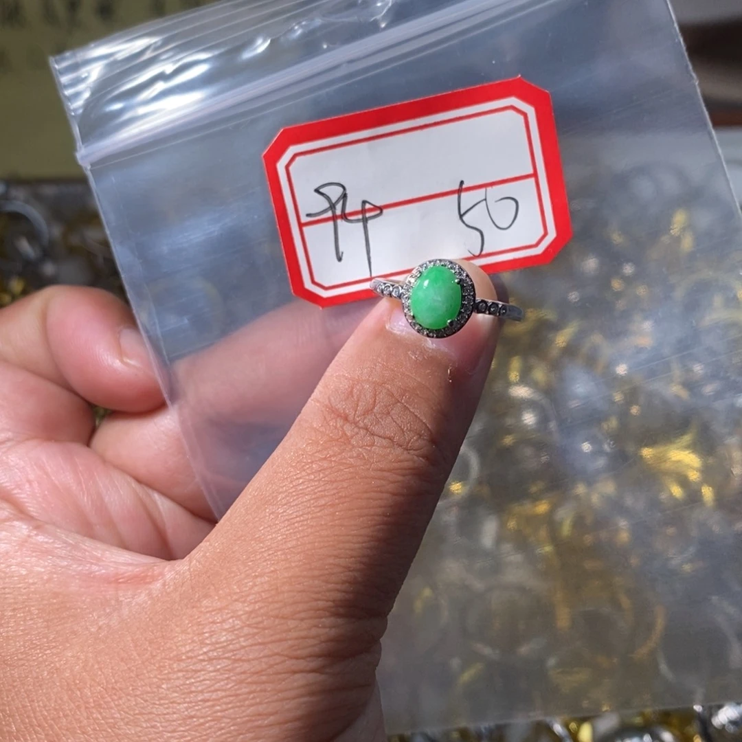翡翠戒指银S925镶嵌翡翠