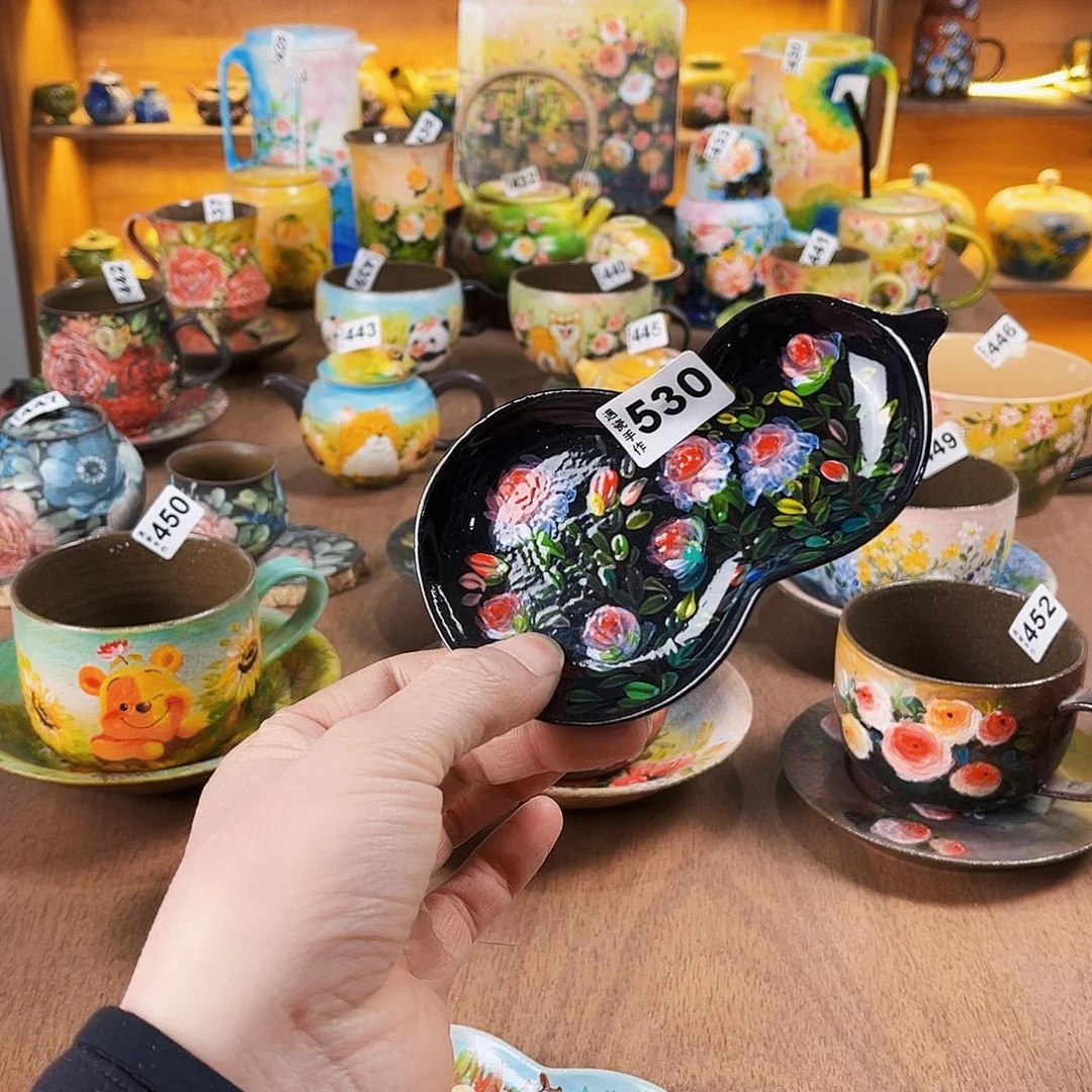 杯纯纯油画风茶荷