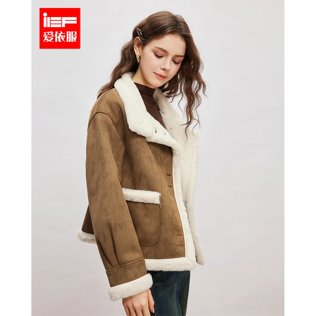 IEF/爱依服2025秋冬新款美式时尚加绒保暖磨砂皮外套洋气衣服女
