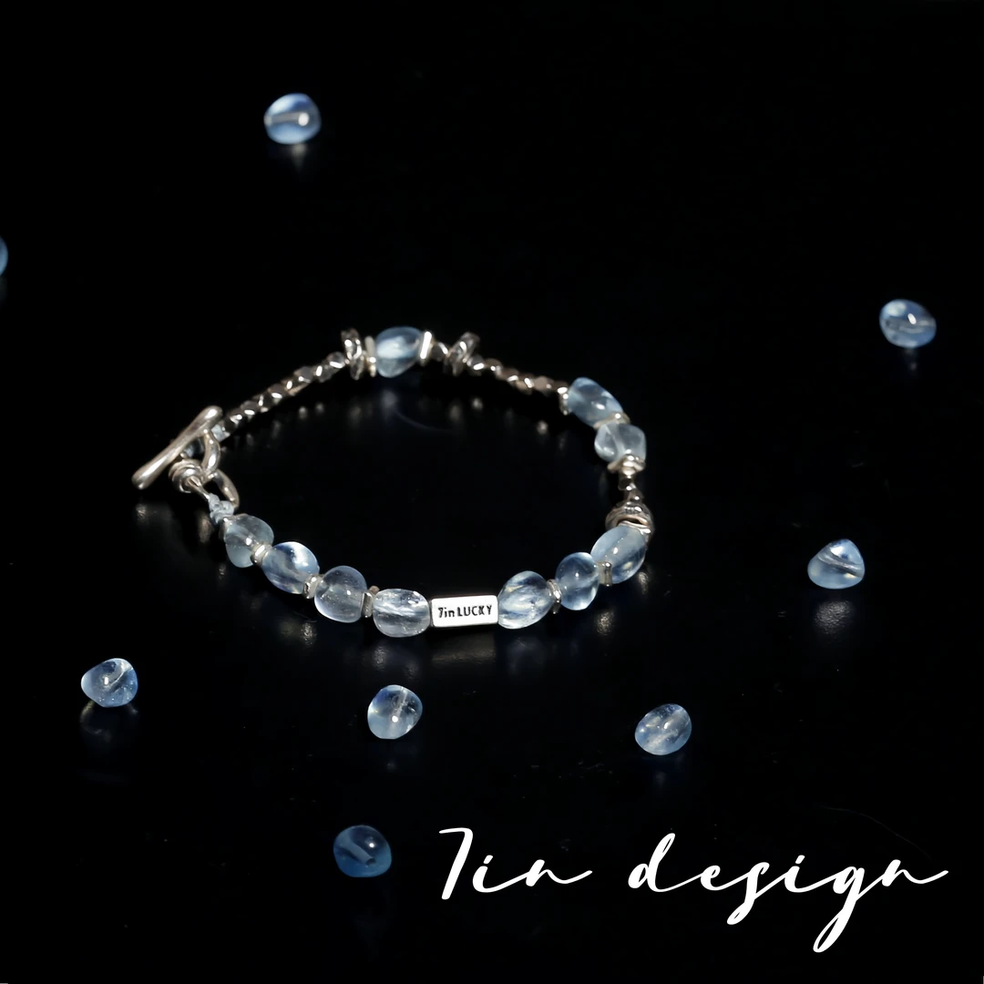 925银手链 7in【追海】原创小众设计手作编织蓝色复古s925手链