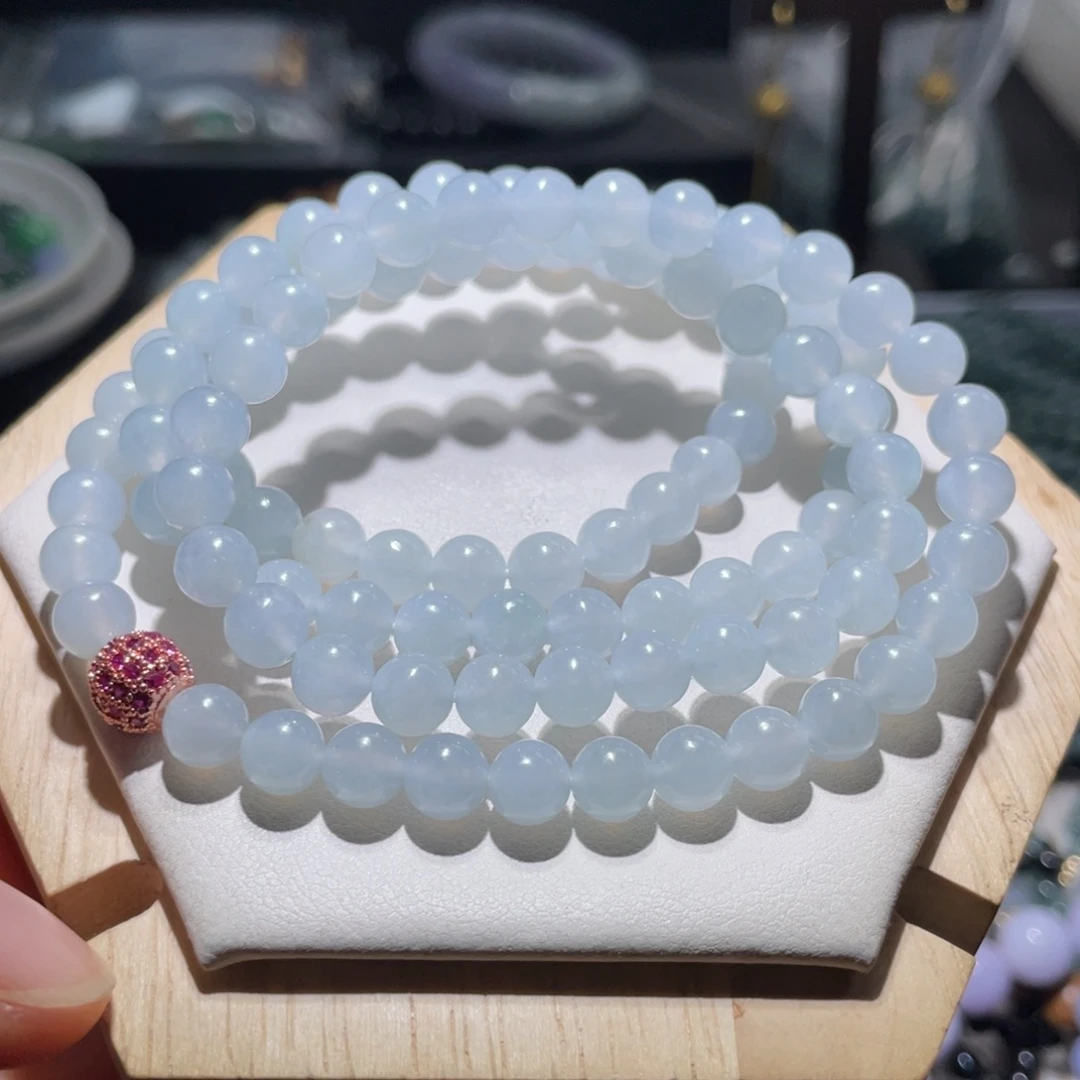 翡翠未镶嵌项链缅甸翡翠A货卡6.5项链108颗
