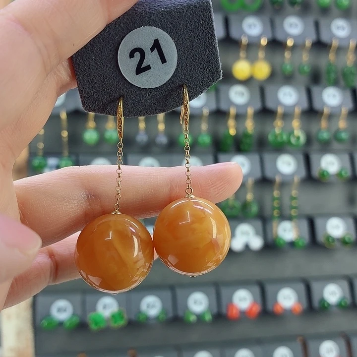 琥珀18K金镶嵌耳饰耳饰