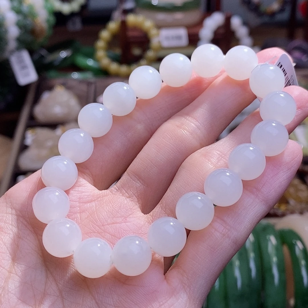 和田玉未镶嵌颈饰新疆羊脂白玉手串10MM