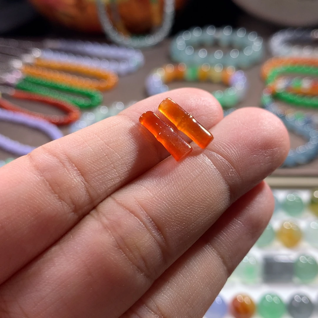 翡翠未镶嵌手链高冰玻天然满色冰红翡起光竹节13.4x4.3x2.5