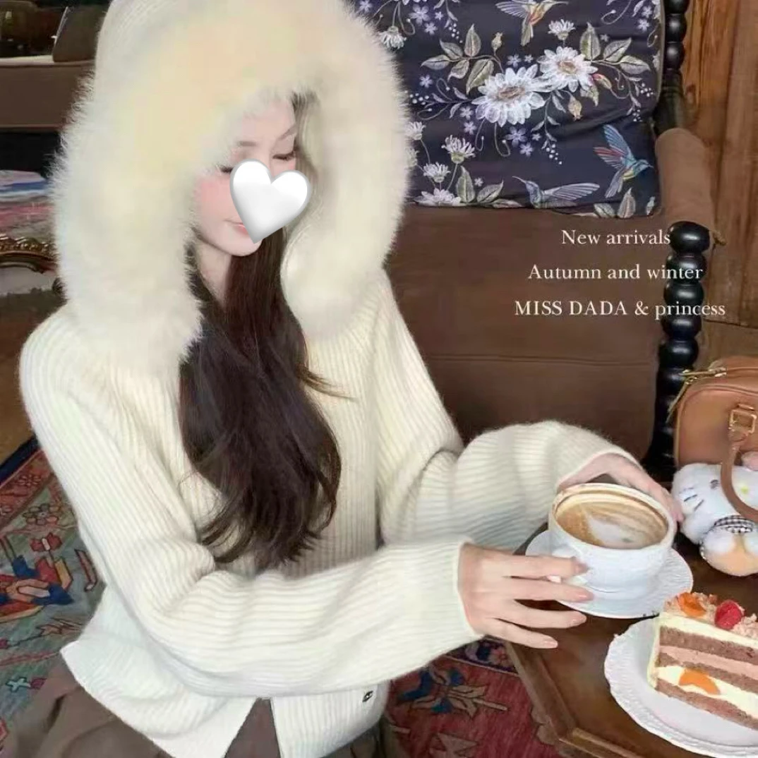 seeyou@s279 韩系温柔气质大毛领连帽毛衣外套 11-3