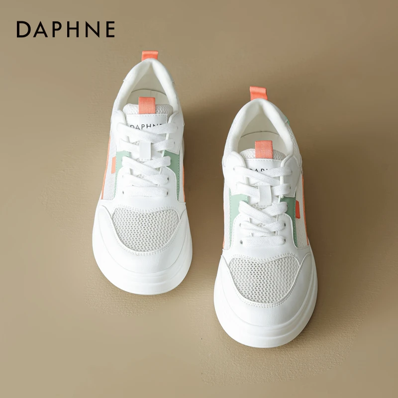 达芙妮夏季新款网面板鞋透气女鞋百搭厚底休闲鞋运动小白鞋老爹鞋
