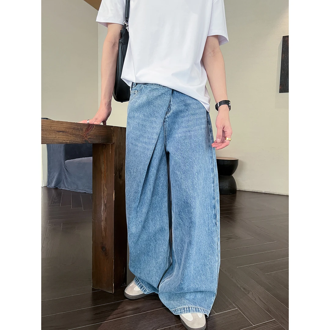 高林凡 【行走的设计师】不规则解构斜扣折叠不对称牛仔宽松长裤