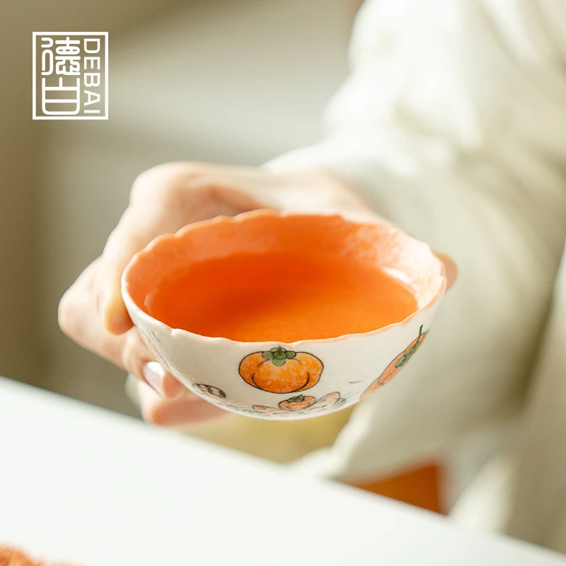 德白陶瓷家用主人杯喜柿有福茶杯女士专用茶杯功夫茶具喝茶杯礼盒