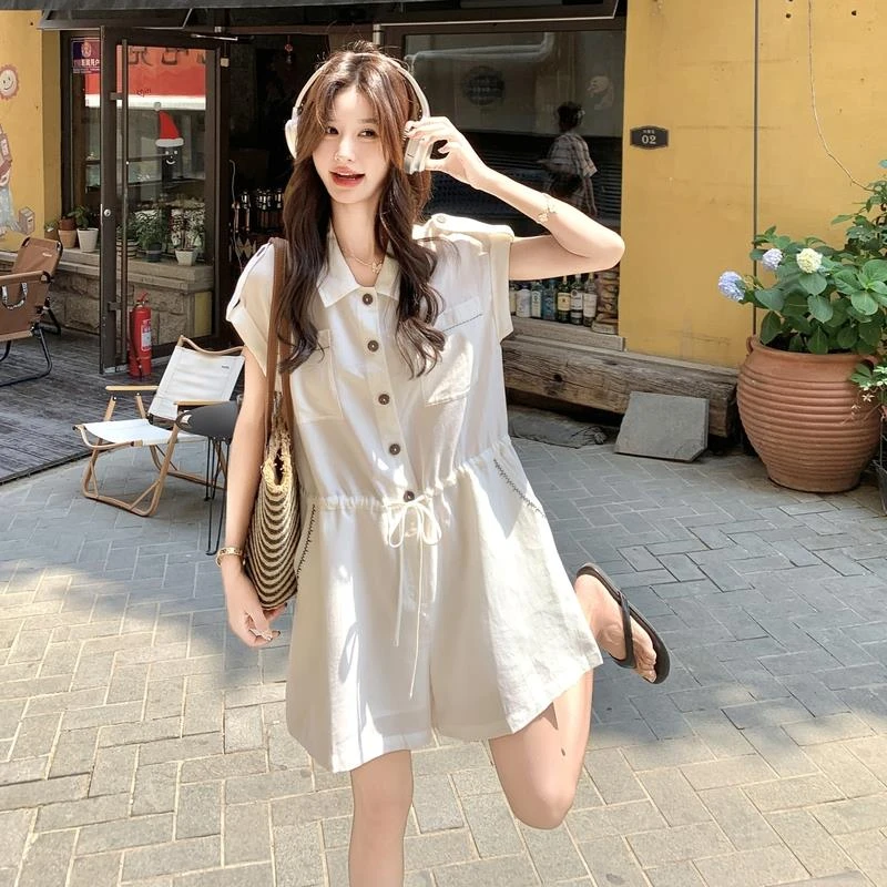 宽松休闲工装连体裤女夏季2025新款韩版甜酷炸街小个子显瘦阔腿裤