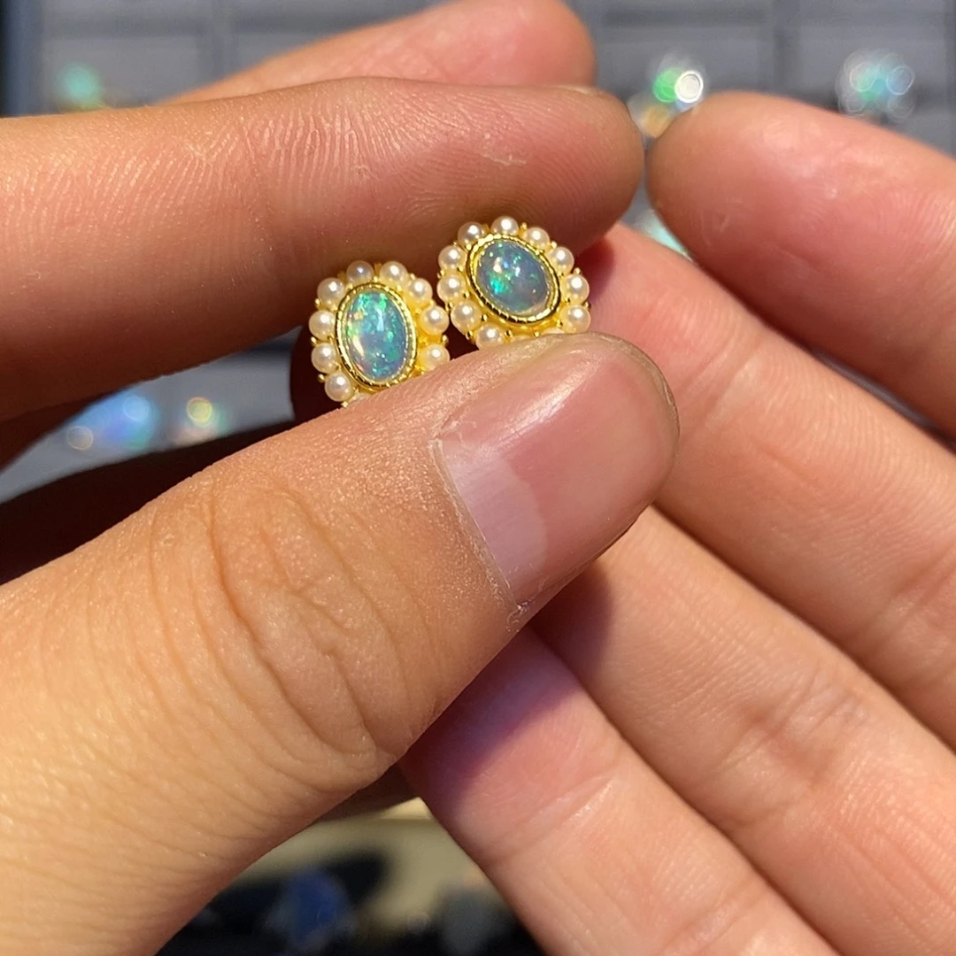 欧泊欧泊耳钉银S925镶嵌