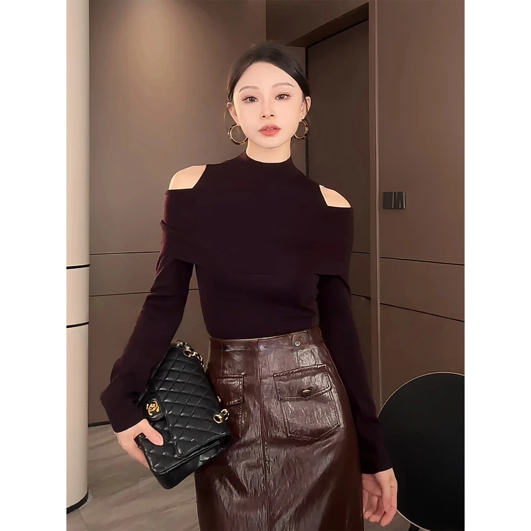 辣妹纯欲半高领长袖针织衫女2025秋季新款修身显瘦高级感内搭上衣