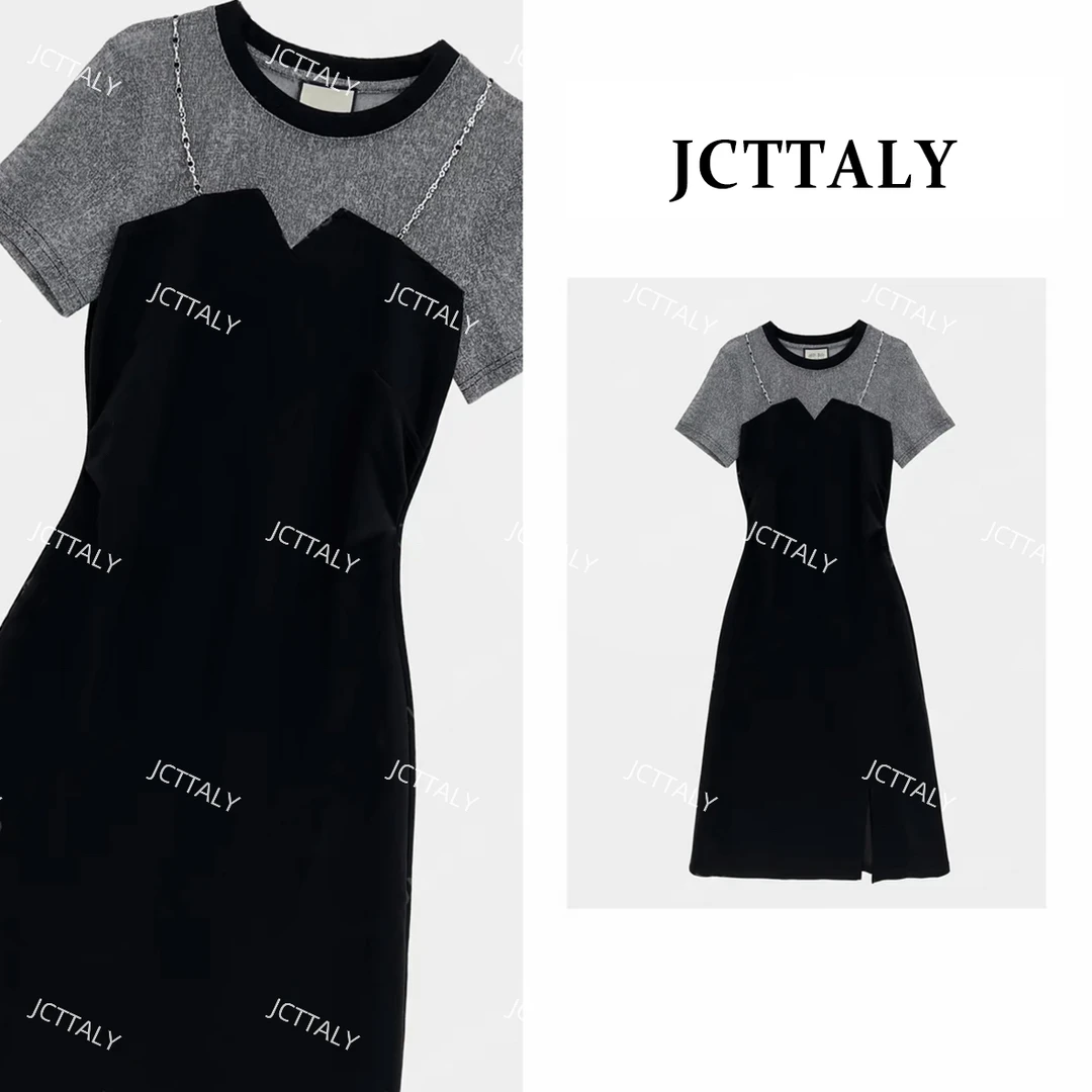 【宠粉价】简约拼接韩版女装轻奢修身夏短袖连衣裙JC-A3853