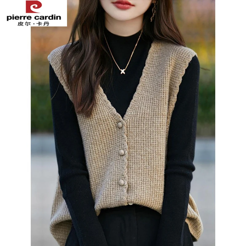 皮尔卡丹胖mm春秋大码100纯羊毛针织马甲背心女2025新款爆款短款
