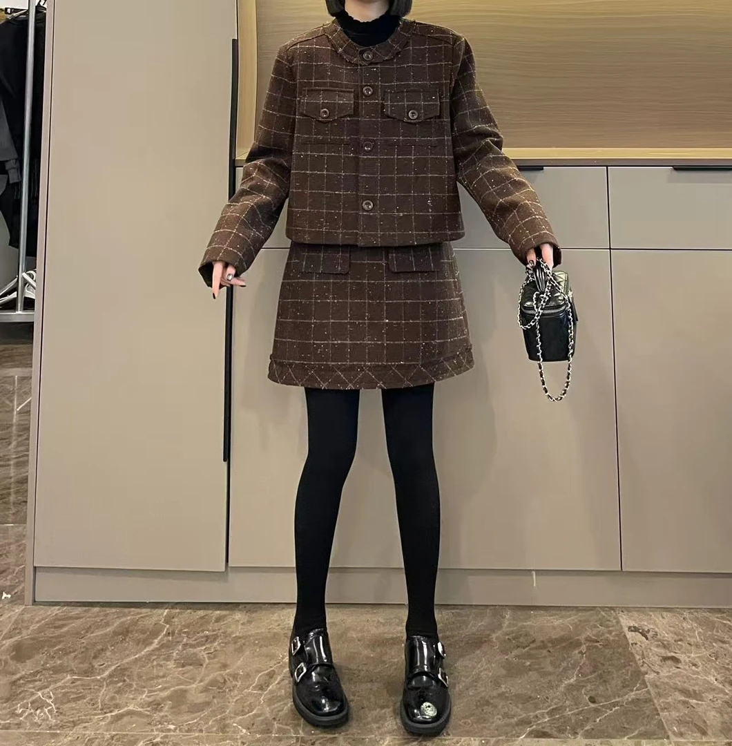 米可/MK-2975LJ【小香格纹外套+半裙套装】时尚秋季新款两件套