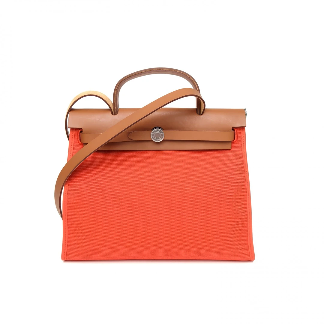 99新 Hermes/爱马仕 【特价黑黑】Herbag31 黄褐拼火焰紅 Z刻银扣