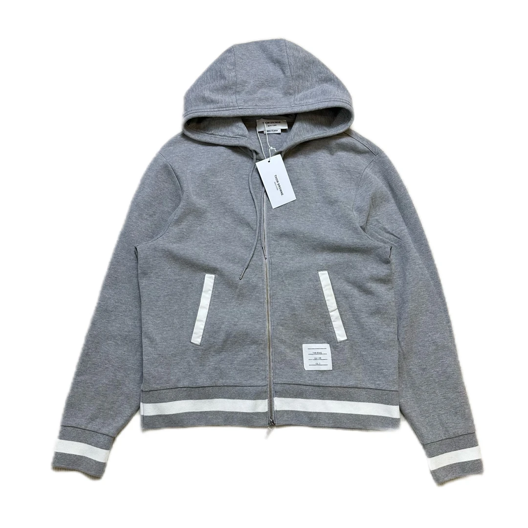 99新 THOMBROWNE tb新款灰色白条拼接拉链外套3码