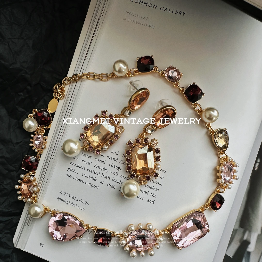 铜合金耳饰 5181574【夏的开始】中古风重工镶嵌款耳饰套装