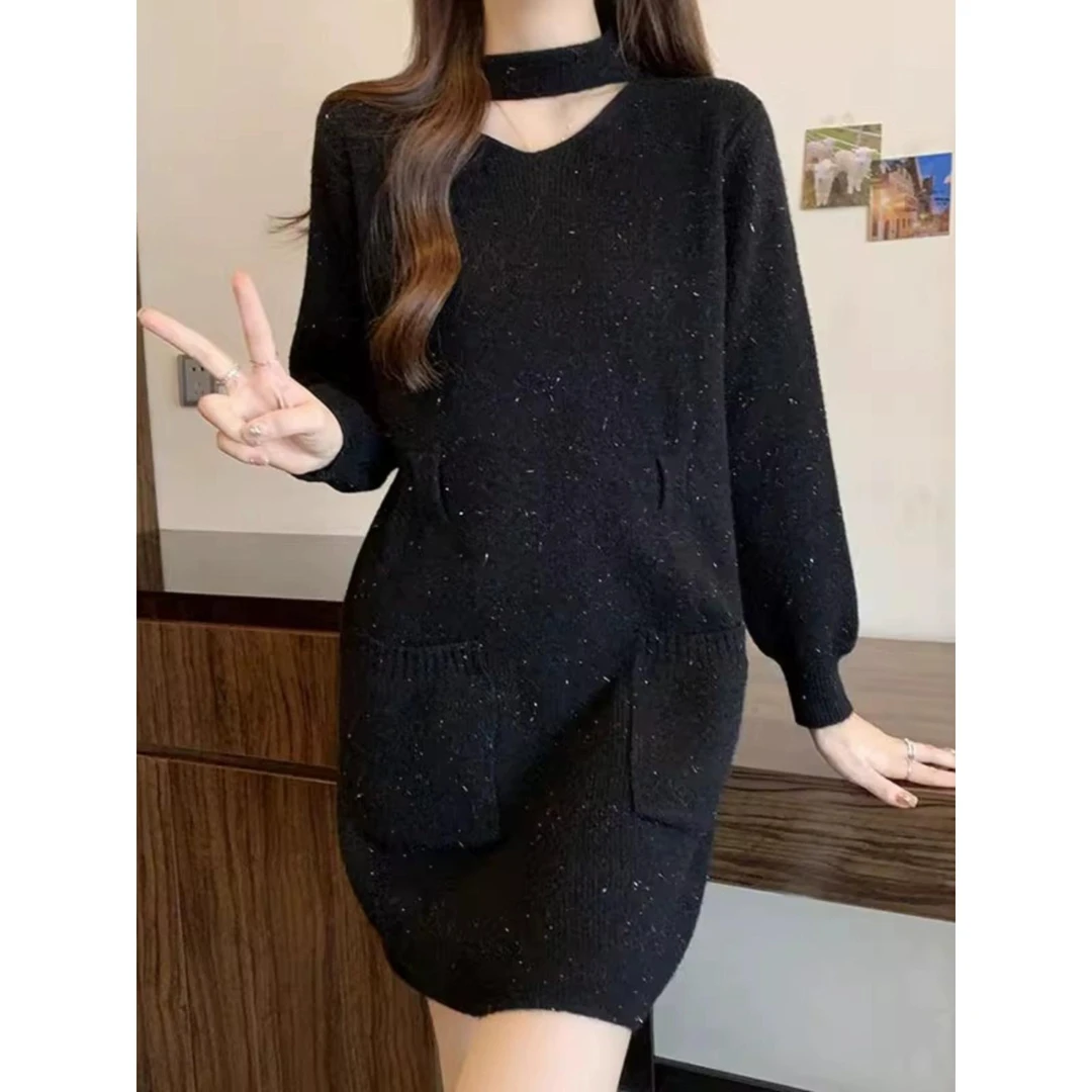 新年红色圣诞毛衣连衣裙中长款冬2025新款减龄收腰内搭打底针织裙