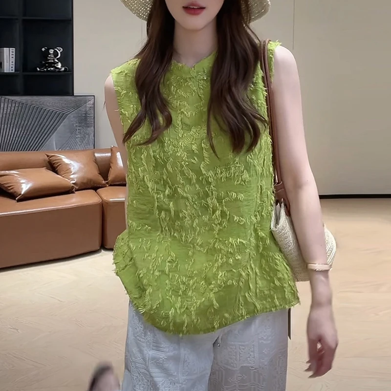 新中式国风立领无袖T恤女生2025年夏季新款流苏设计感显瘦上衣潮