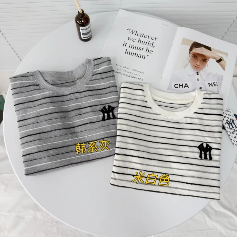 【杨嘻嘻】韩版短袖刺绣圆领常规条纹夏季韩版肯豆风国风T恤28121