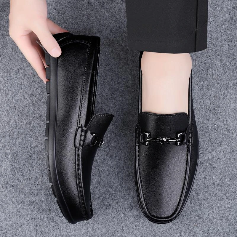 豆豆鞋2025年春季新款真皮男鞋一脚蹬懒人皮鞋软面软底透气休闲鞋