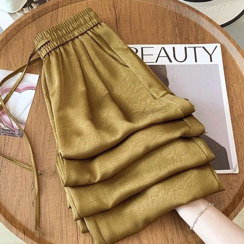 【醋酸阔腿裤】新中式国风印花阔腿裤女夏薄款新款高腰垂感冰丝6222