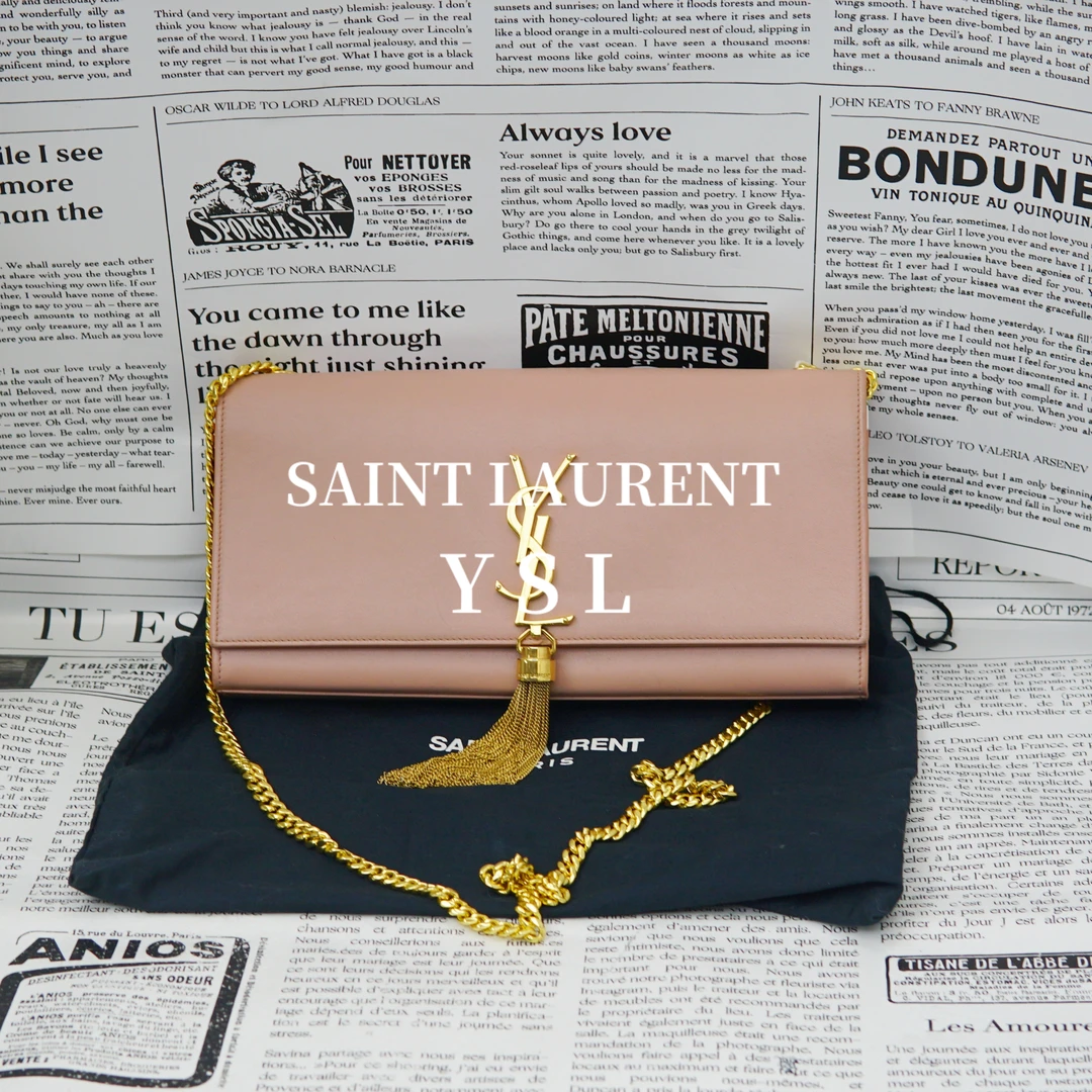 95新 YSL/圣罗兰 粉金链条字母单肩包/FYEE03230066/0066
