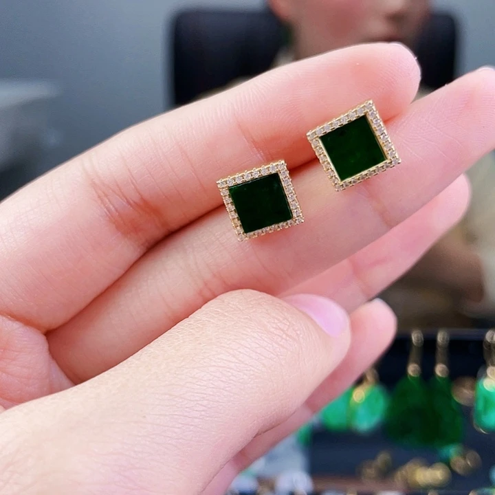 翡翠耳饰银S925镶嵌饰品