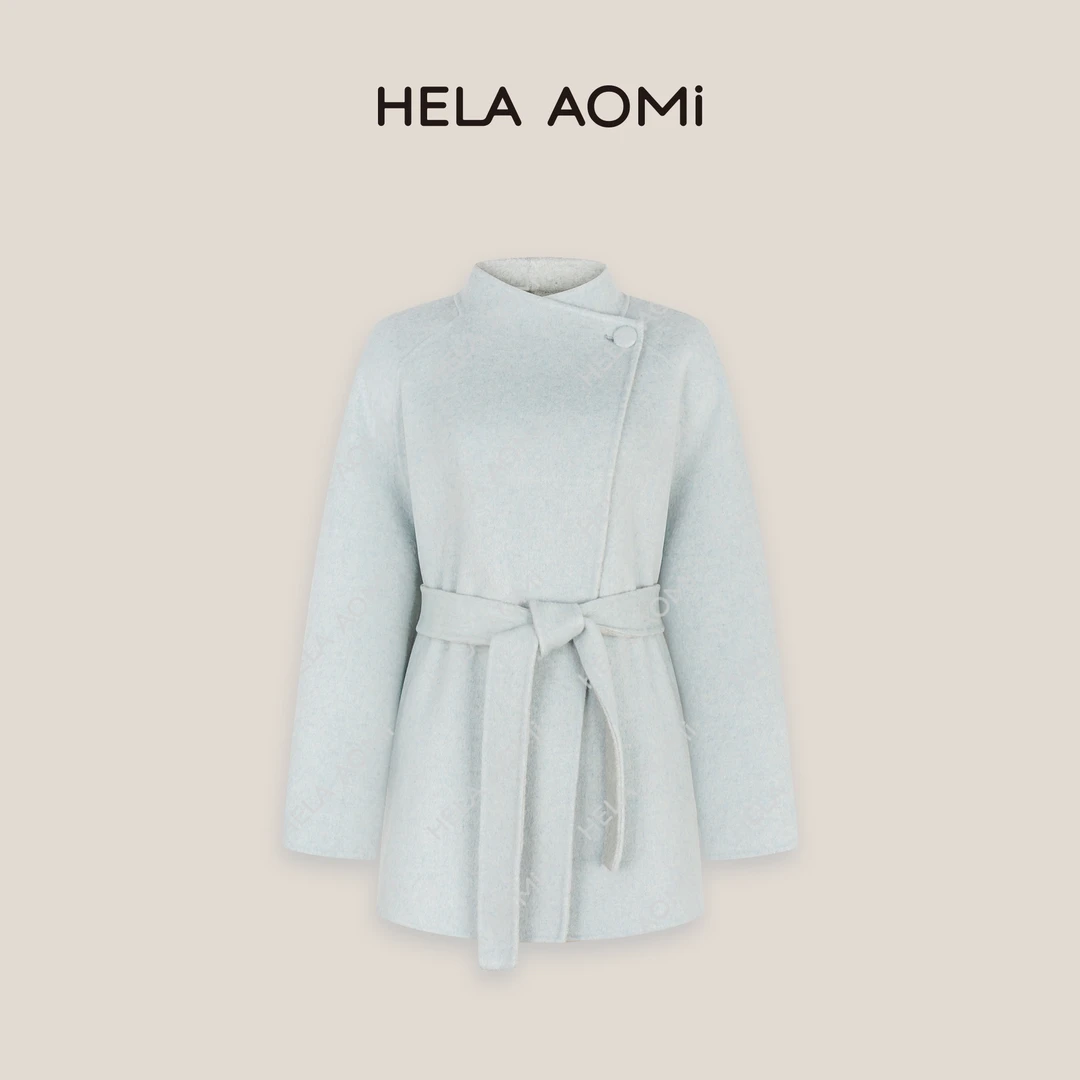 HELA AOMI“双面双穿”绵羊毛75%桑蚕丝莱赛尔羊驼毛遮肉一手长大衣