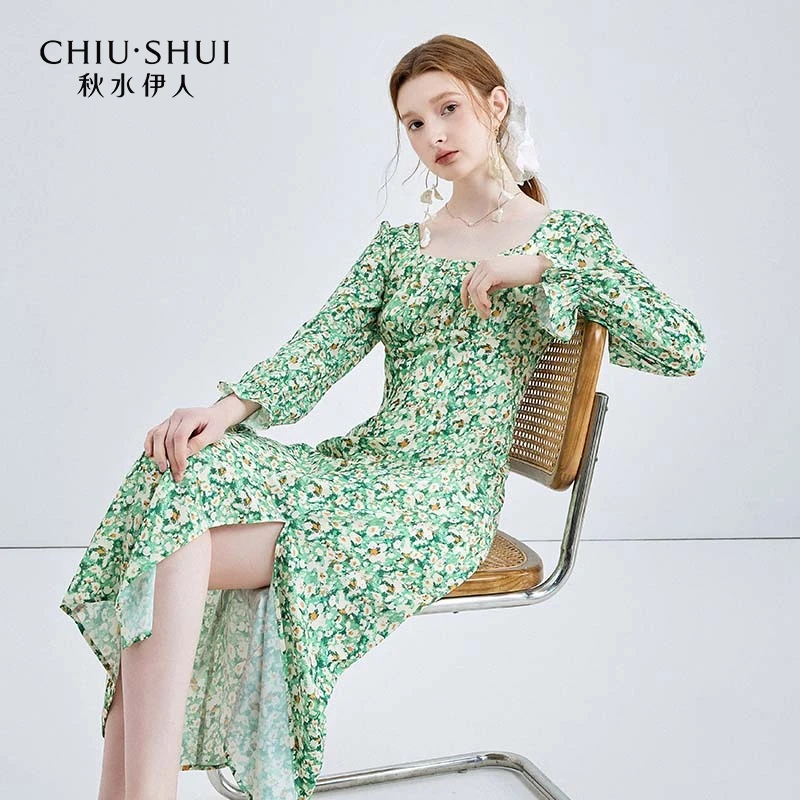 【直播】秋水伊人方领印花连衣裙油624102D020409