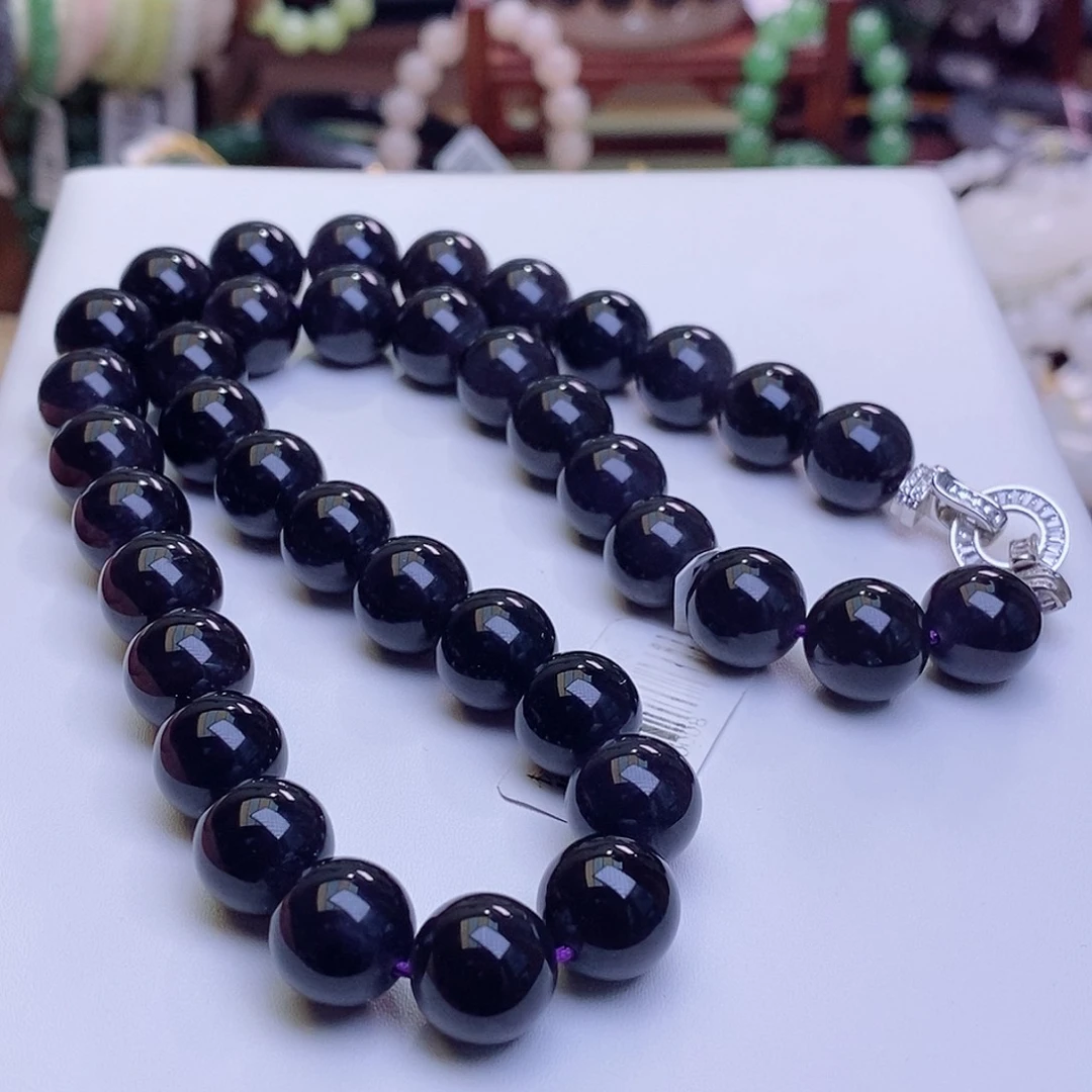 和田玉未镶嵌颈饰毕业级烟紫帝王紫老矿料高冰项链12m