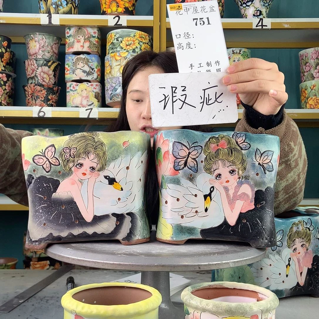 艾***子陶景德镇手工花盆751